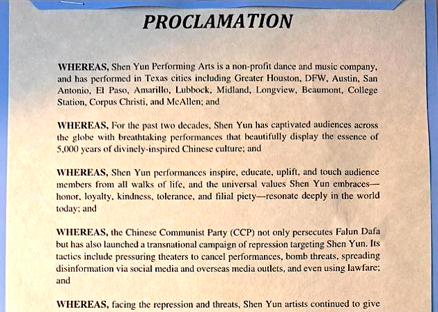 Image for article „Ein großer Schatz für die Menschheit“ – Proklamation in Waxahachie, Texas würdigt Shen Yun Performing Arts