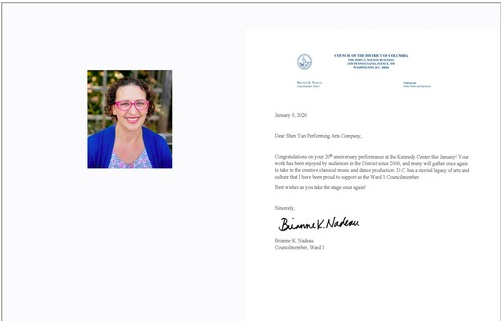 Image for article Washington, DC: Glückwünsche einer Stadträtin an Shen Yun zu bevorstehenden Aufführungen im Kennedy Center