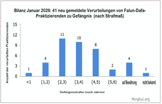 Image for article Bilanz Januar 2026: Insgesamt 41 Falun-Dafa-Praktizierende wegen ihres Glaubens verurteilt